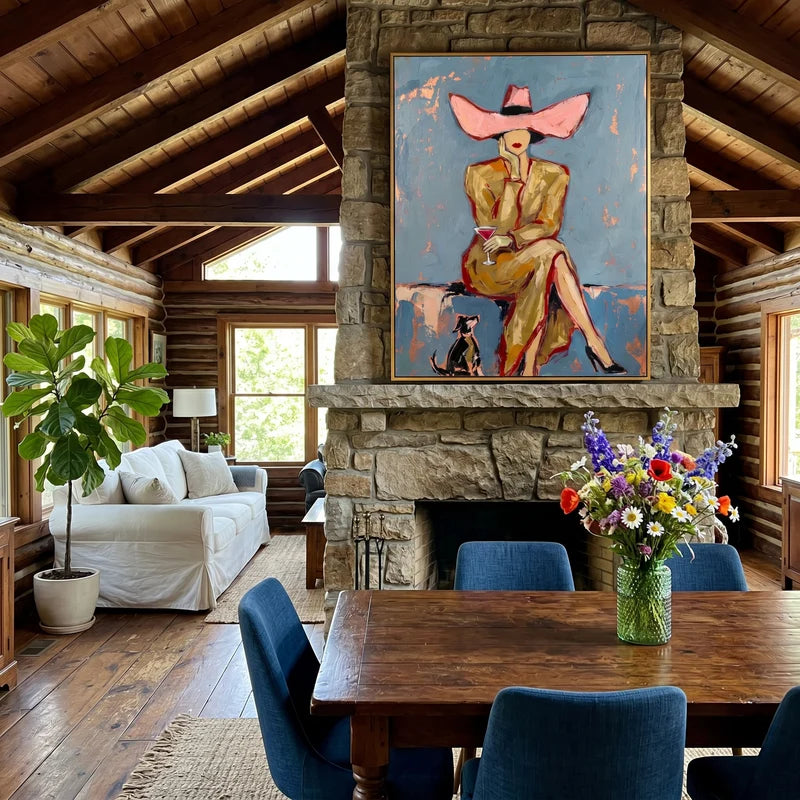 Pink Hat Cowgirl Cocktail Wall Art – Gold Dress & Black Cat#yy825061