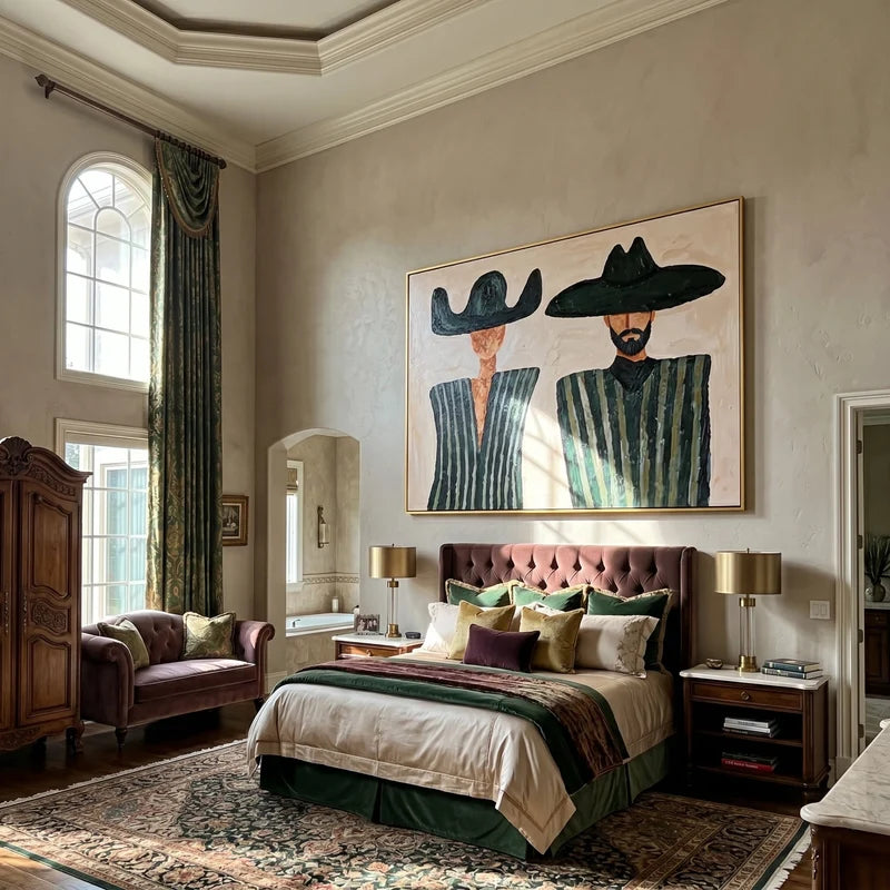 Western Couple Wall Art – Black Hats & Green Stripes#yy825062