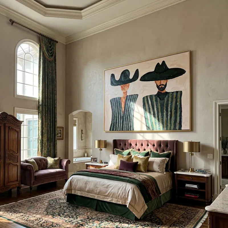 Western Couple Wall Art – Black Hats & Green Stripes#yy825062