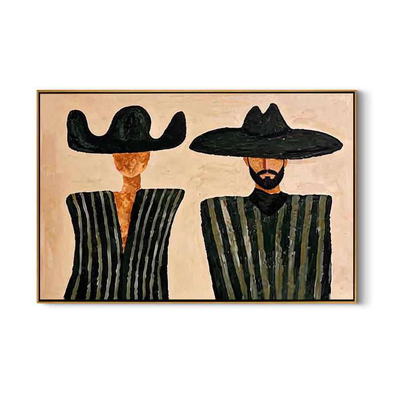 Western Couple Wall Art – Black Hats & Green Stripes#yy825062