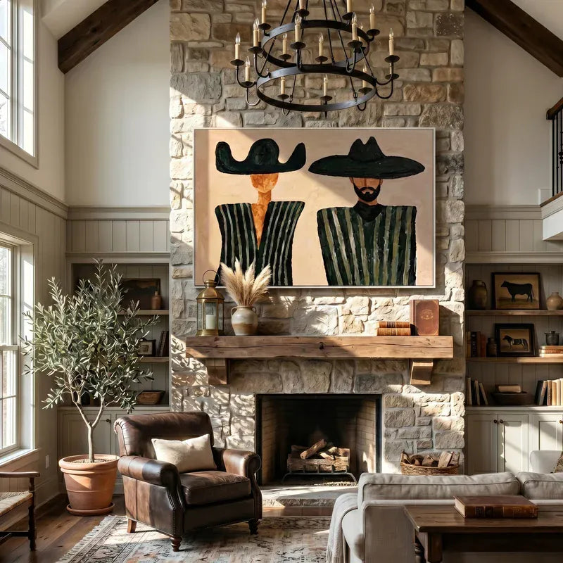 Western Couple Wall Art – Black Hats & Green Stripes#yy825062