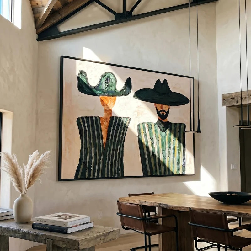 Western Couple Wall Art – Black Hats & Green Stripes#yy825062