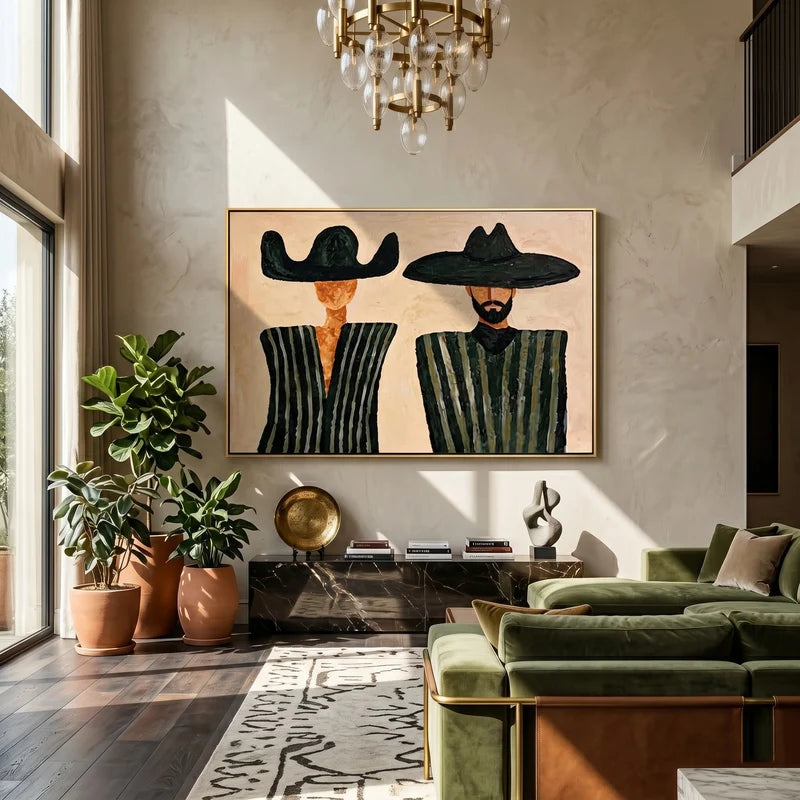 Western Couple Wall Art – Black Hats & Green Stripes#yy825062