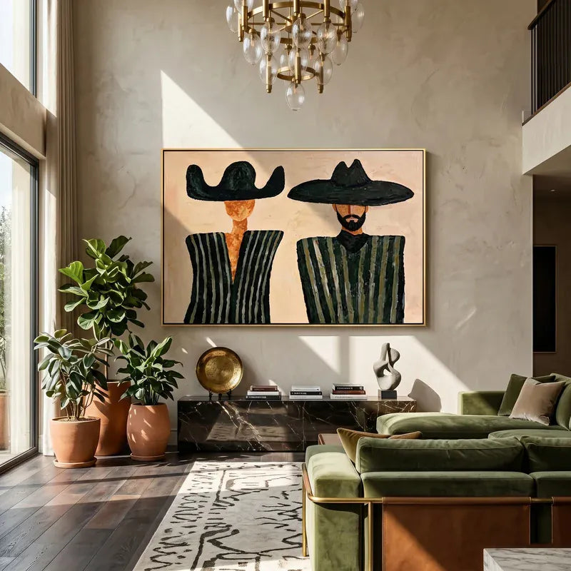Western Couple Wall Art – Black Hats & Green Stripes#yy825062