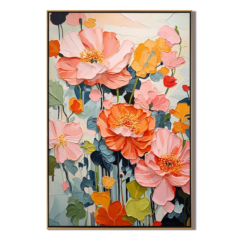 Pink & Orange Poppy Wall Art – Colorful Floral Painting#yy825067