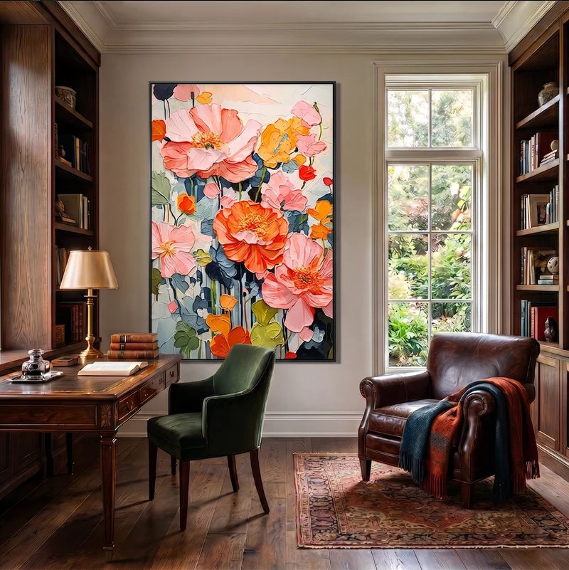 Pink & Orange Poppy Wall Art – Colorful Floral Painting#yy825067