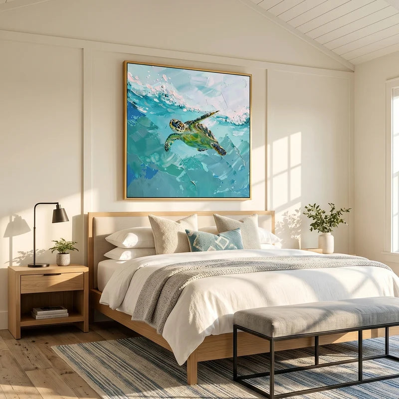Sea Turtle Wall Art – Turquoise Ocean Wildlife Painting#yy825068