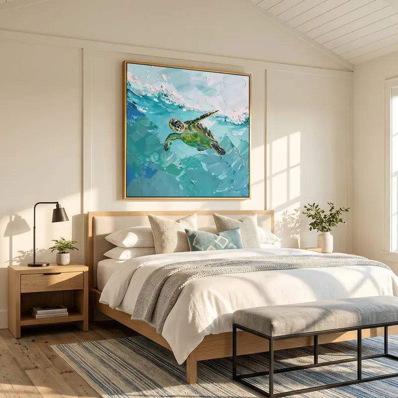 texture Sea Turtle Wall Art – Turquoise Ocean Wildlife Painting#yy825068