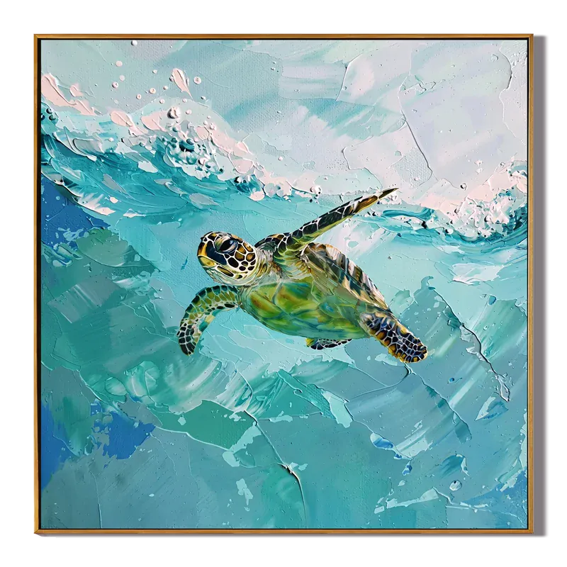 Sea Turtle Wall Art – Turquoise Ocean Wildlife Painting#yy825068
