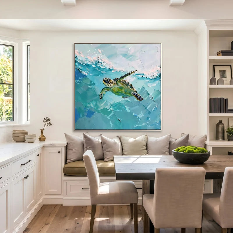 Sea Turtle Wall Art – Turquoise Ocean Wildlife Painting#yy825068