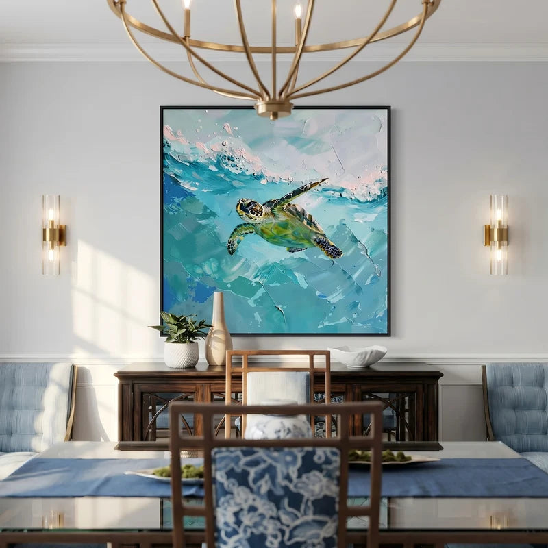Sea Turtle Wall Art – Turquoise Ocean Wildlife Painting#yy825068