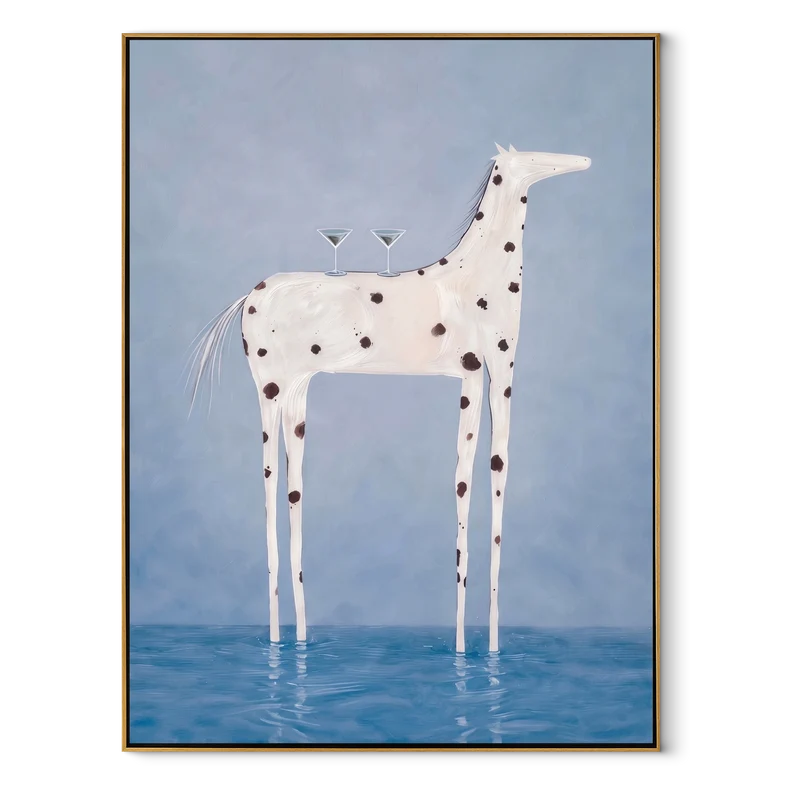 Spotted Horse Martini Wall Art – Blue Coastal Bar Painting#yy825073