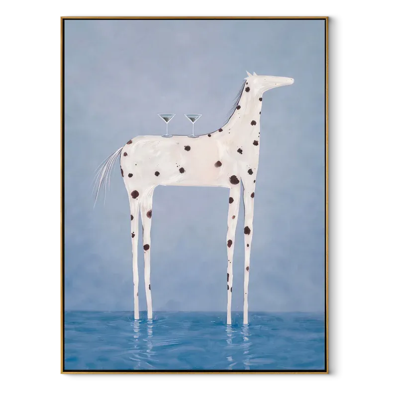 Spotted Horse Martini Wall Art – Blue Coastal Bar Painting#yy825073