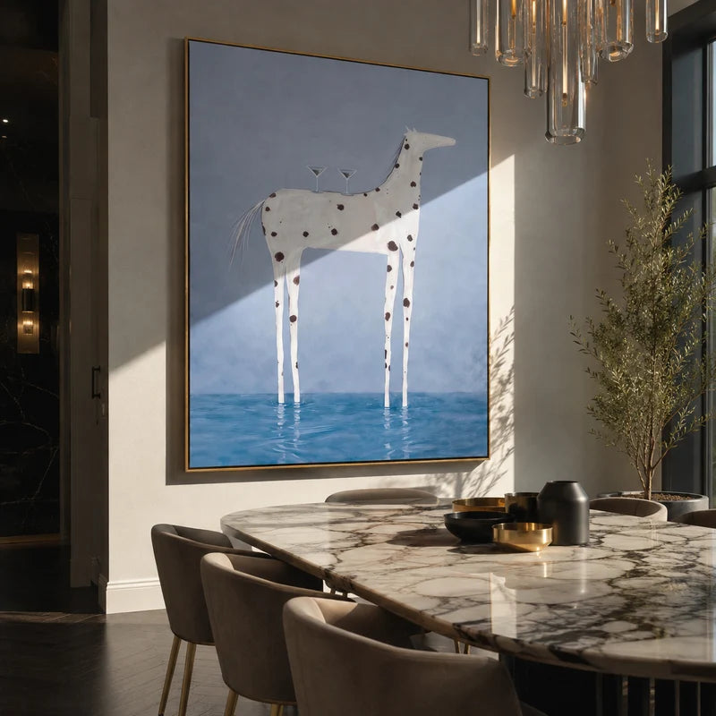 Spotted Horse Martini Wall Art – Blue Coastal Bar Painting#yy825073