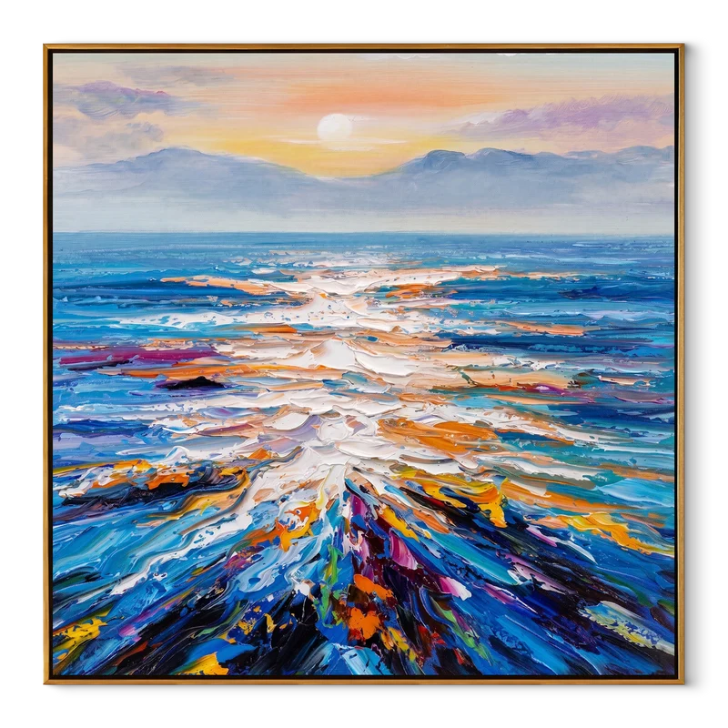 Sunlit Horizon Ocean Wall Art – Colorful Textured Seascape#yy825074