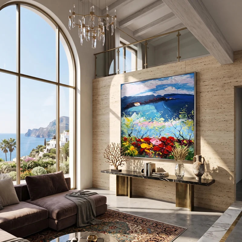 Coastal Garden Wall Art – Colorful Textured Seascape Painting#yy825075