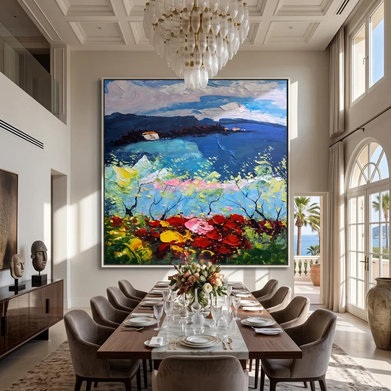 Coastal Garden Wall Art – Colorful Textured Seascape Painting#yy825075