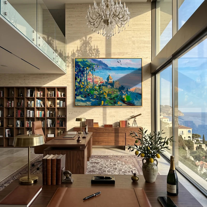Italian Lemon Coast Wall Art – Mediterranean Village Painting#yy825084