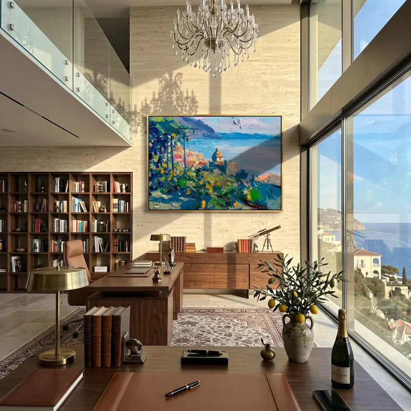 Italian Lemon Coast Wall Art – Mediterranean Village Painting#yy825084