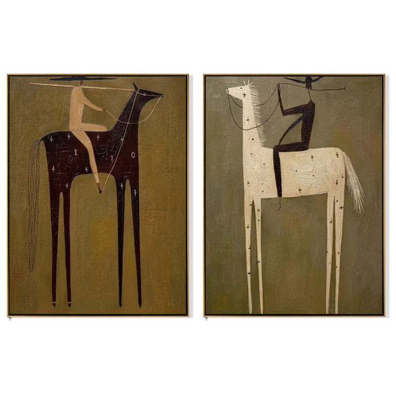 Dark and White Horse Wall Art – Folk Art Rider Set of 2#yy825093