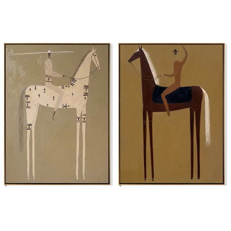 Cream and Chestnut Horse Wall Art – Rider Set of 2#yy825097