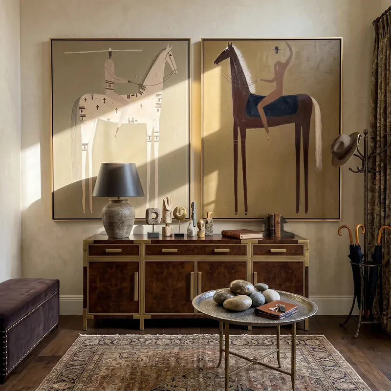 Cream and Chestnut Horse Wall Art – Rider Set of 2#yy825097