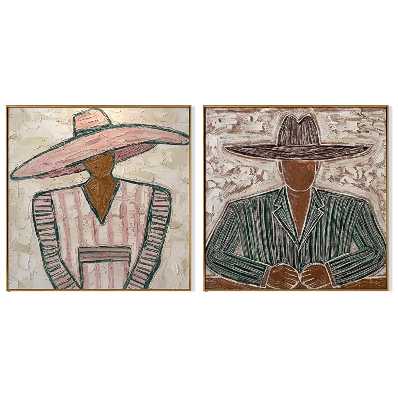 combine Pink Hat and Green Pinstripe Western Portrait Diptych Wall Art#yy825102