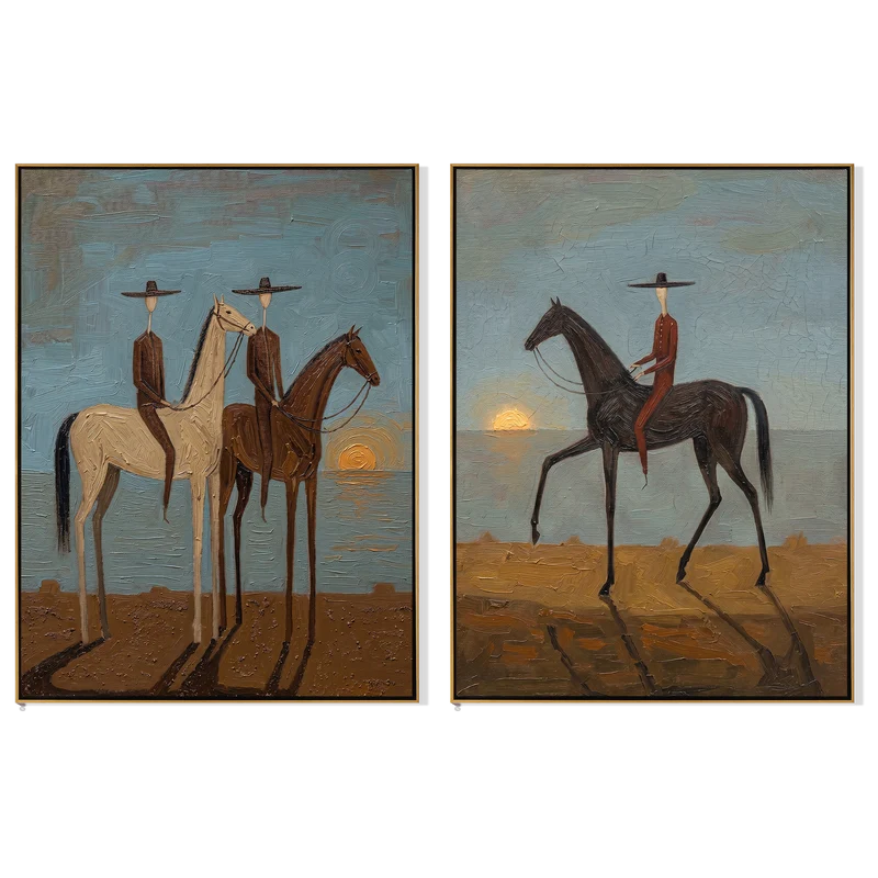 Sunset Horse Riders Diptych – Western Desert Wall Art#yy825109
