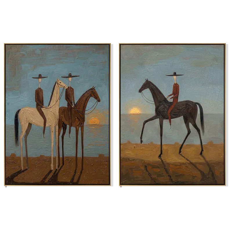 Sunset Horse Riders Diptych – Western Desert Wall Art#yy825109