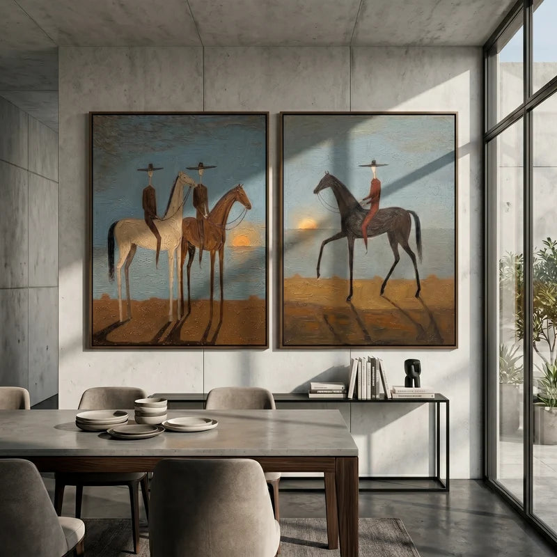 Sunset Horse Riders Diptych – Western Desert Wall Art#yy825109