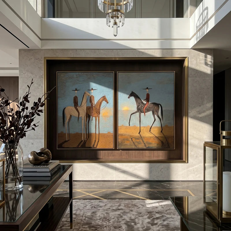 Sunset Horse Riders Diptych – Western Desert Wall Art#yy825109