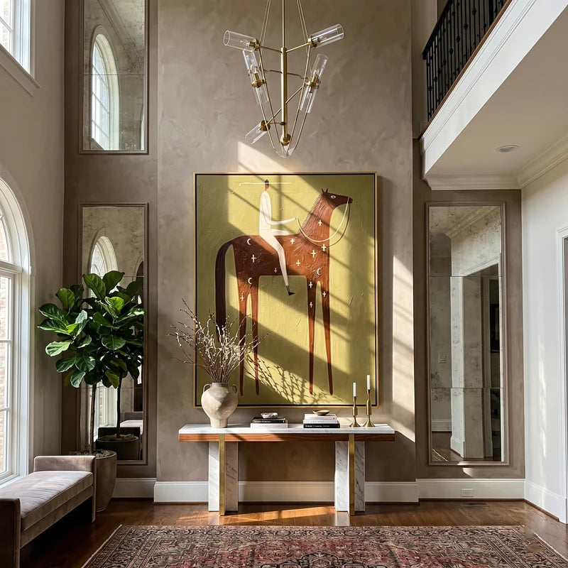 Celestial Chestnut Horse Rider Wall Art – Olive Western Painting#yy825119
