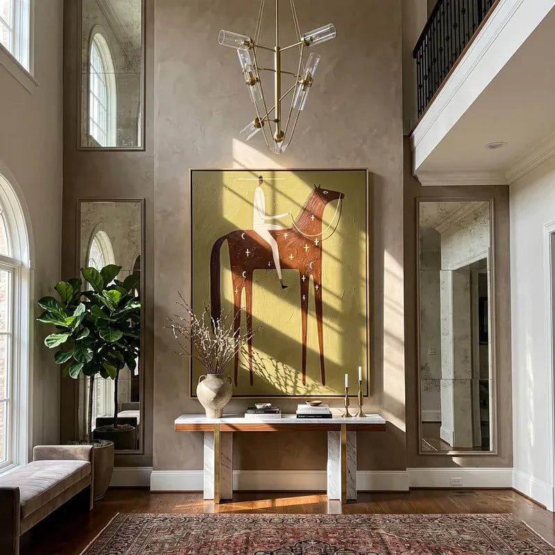 Celestial Chestnut Horse Rider Wall Art – Olive Western Painting#yy825119