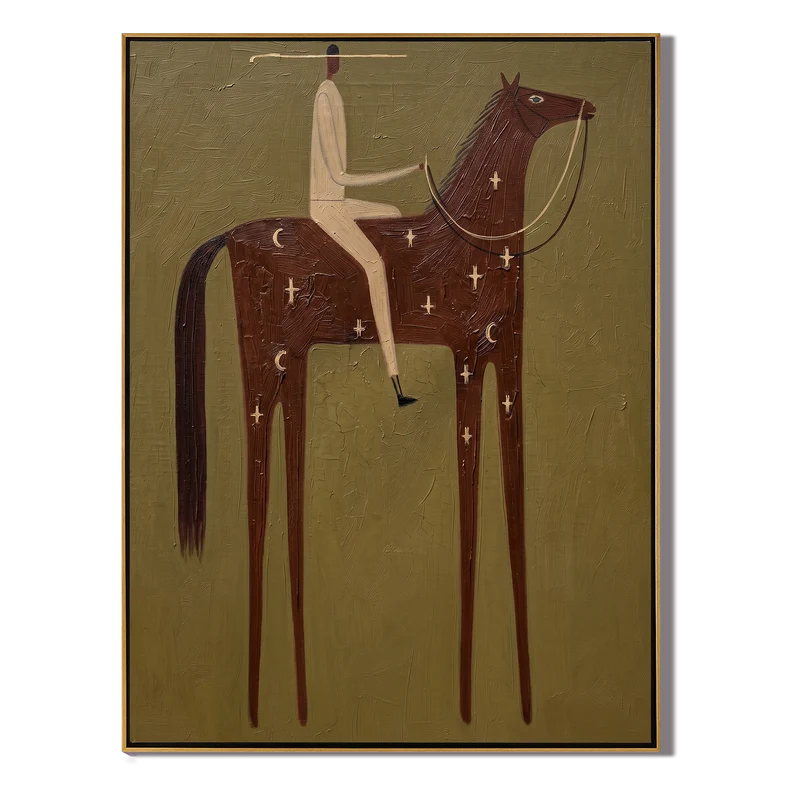Celestial Chestnut Horse Rider Wall Art – Olive Western Painting#yy825119