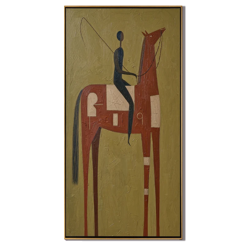 Lasso Rider on Red Brown Horse Wall Art – Primitive Western Painting#yy825123