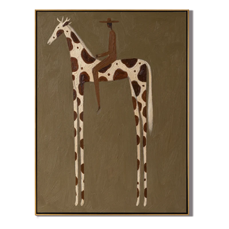 Chestnut Pinto Horse Rider Wall Art – Olive Western Painting#yy825124