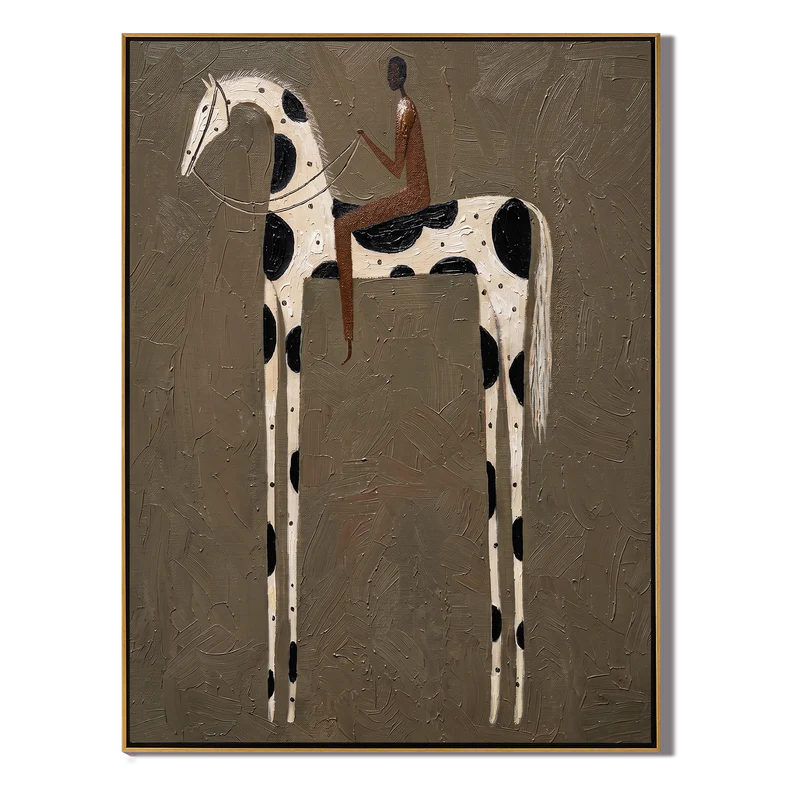 Bareback Rider on Black and White Pinto Horse Wall Art#yy825126