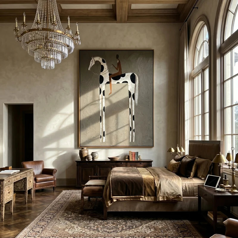 Bareback Rider on Black and White Pinto Horse Wall Art#yy825126