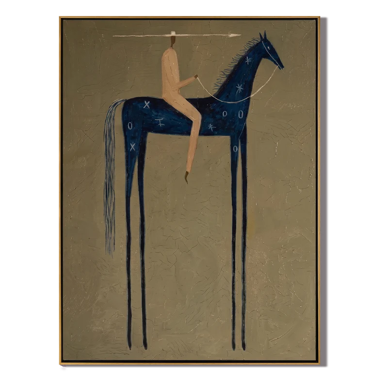 Arrow Rider on Celestial Blue Horse Wall Art – Mystical Folk Painting#yy825127