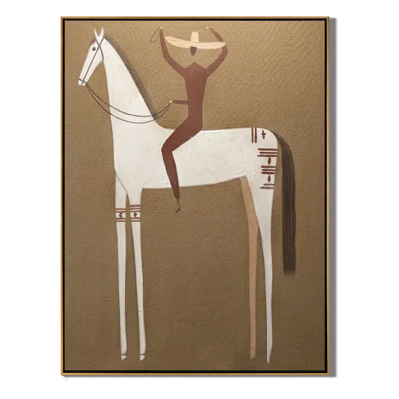 Lasso Rider on White Horse Wall Art – Southwestern Folk Painting#yy825137