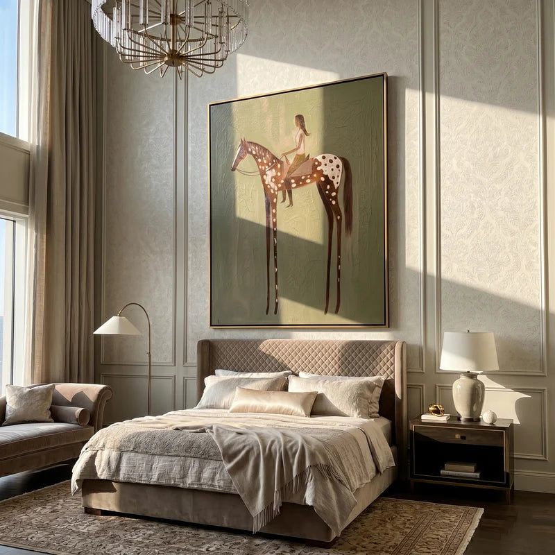 Appaloosa Horse and Woman Rider Wall Art – Sage Equestrian Painting#yy825139
