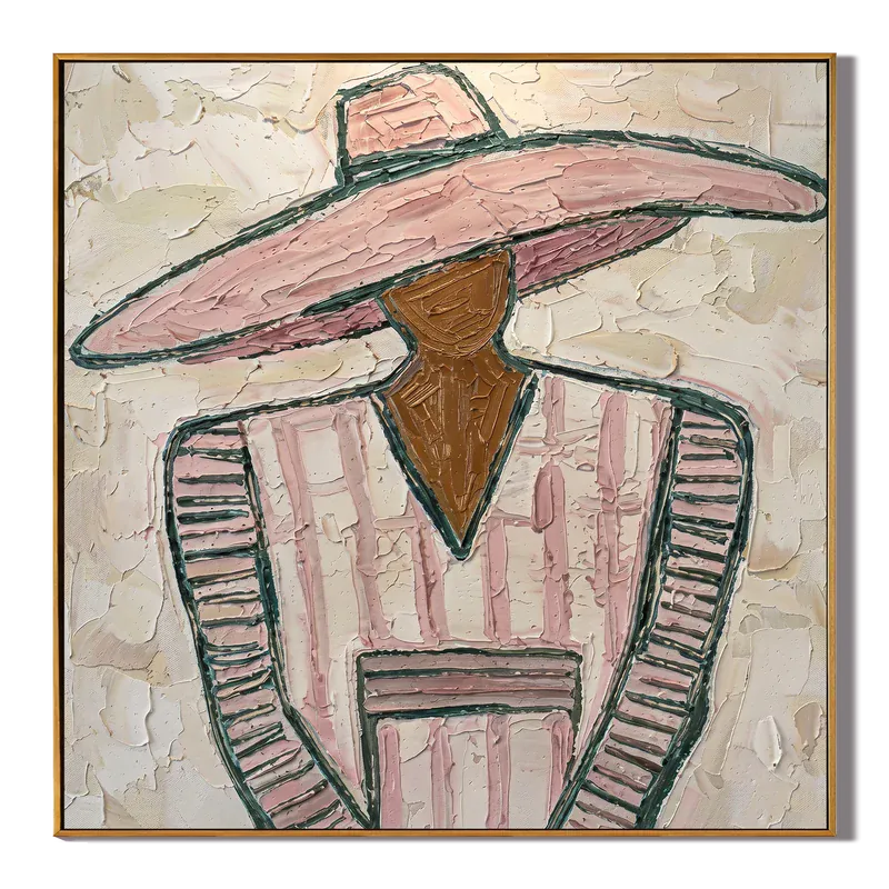 Pink Hat Western Portrait Wall Art – Textured Southwestern Painting#yy825142