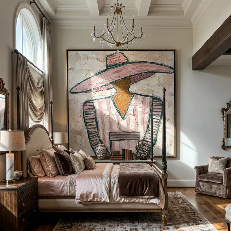 Pink Hat Western Portrait Wall Art – Textured Southwestern Painting#yy825142