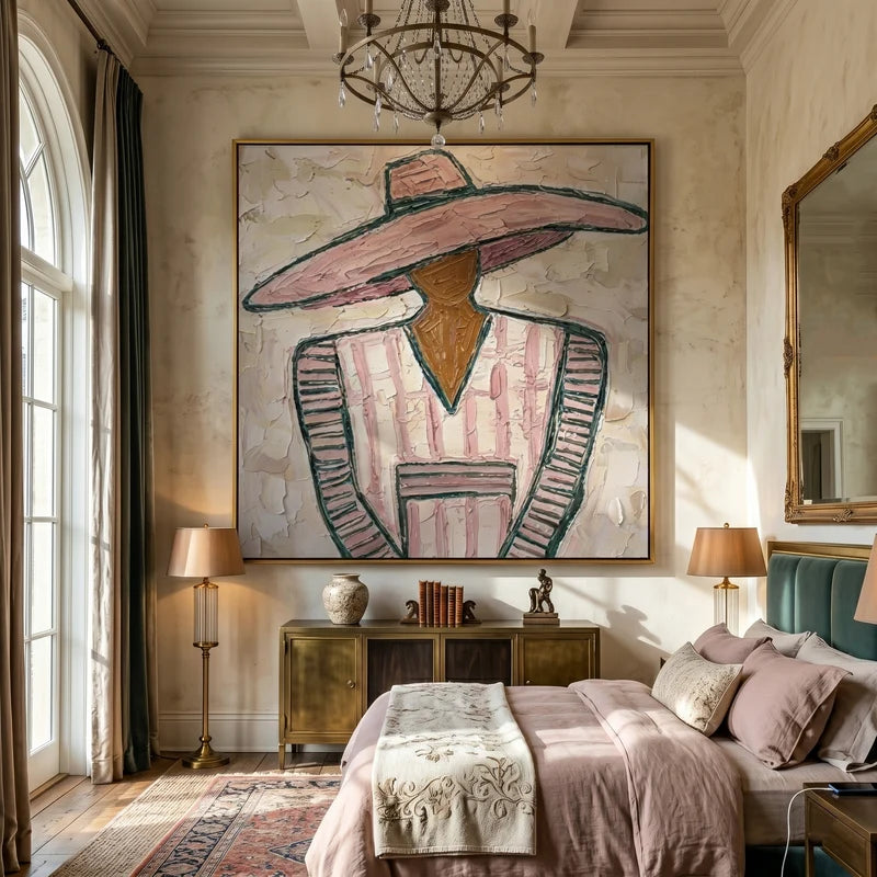 Pink Hat Western Portrait Wall Art – Textured Southwestern Painting#yy825142