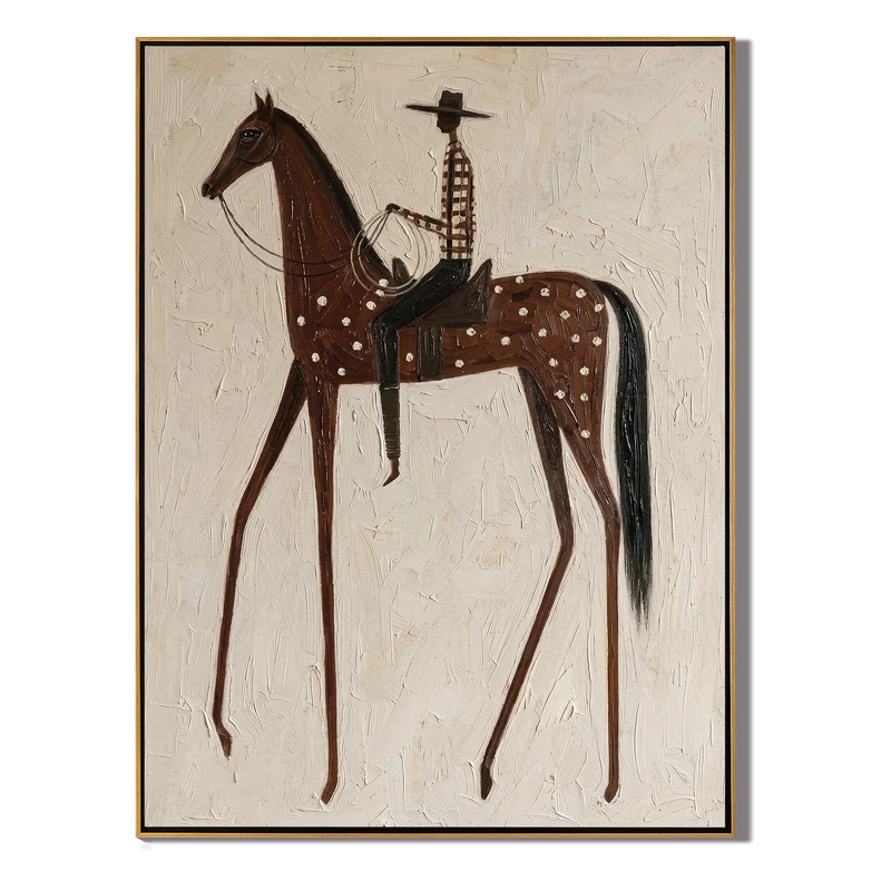 Dappled Brown Horse Rider Wall Art – Western Folk Painting#yy825143