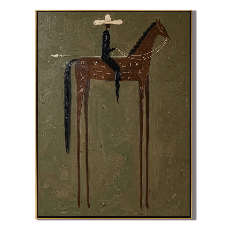 Symbolic Brown Horse Rider Wall Art – Olive Western Painting#yy825151