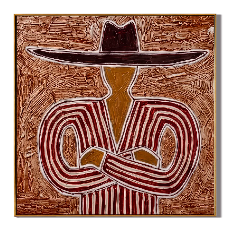Red Striped Cowboy Wall Art – Black Hat Western Portrait#yy825154