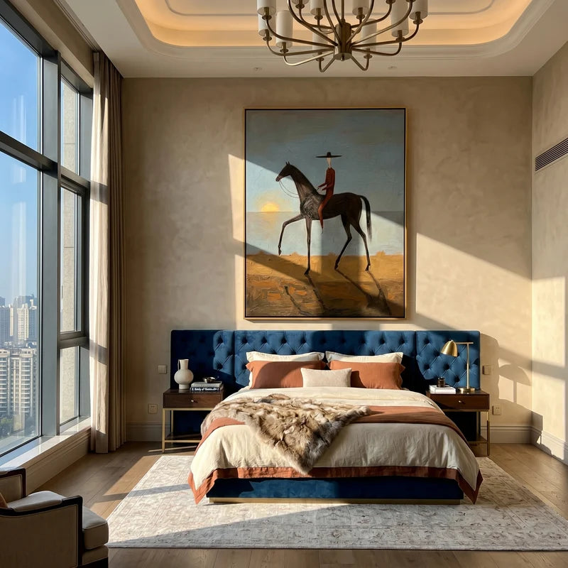 Lone Rider at Sunset Wall Art – Black Horse Western Painting#yy825155