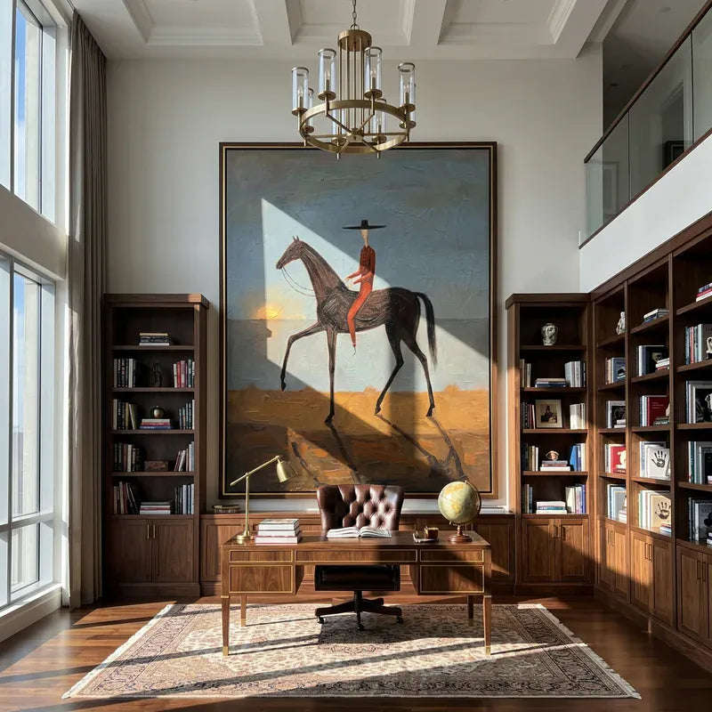 Lone Rider at Sunset Wall Art – Black Horse Western Painting#yy825155