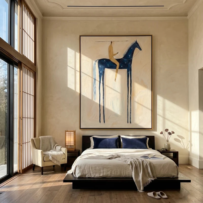 Navy Blue Horse Rider Wall Art – Gold Neutral Equestrian Painting#yy825158
